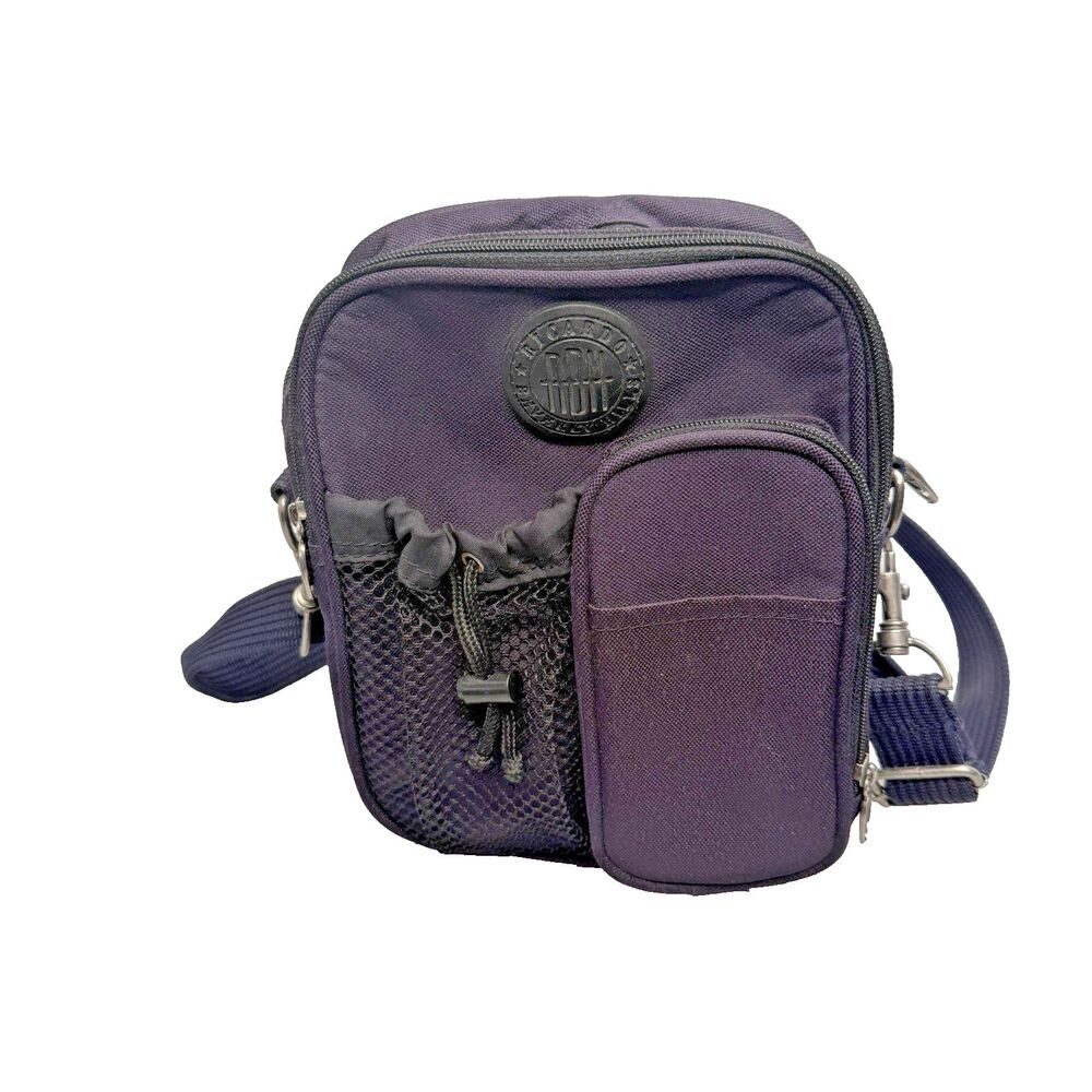 Vintage Ricardo Beverly Hills Crossbody Carryall Navy Blue Canvas Bag 9x7x3"